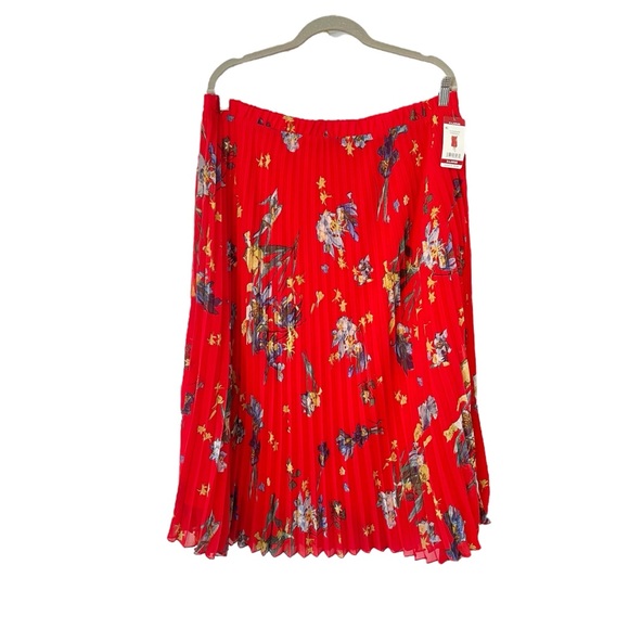 Vince Camuto red floral midi skirt XL fireball pleated NWT - Picture 4 of 12